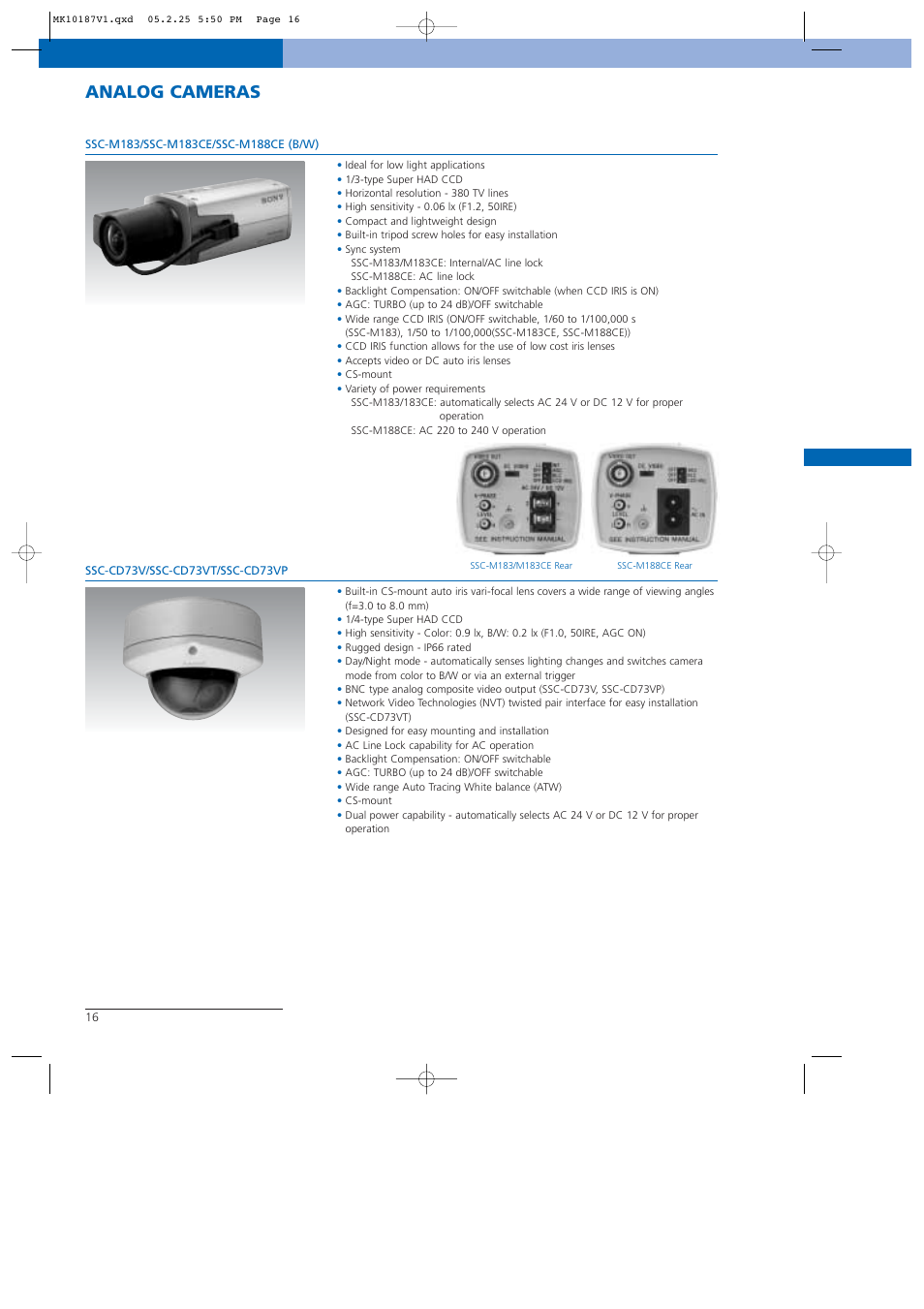 Analog cameras | Sony NTSC/PAL User Manual | Page 17 / 44