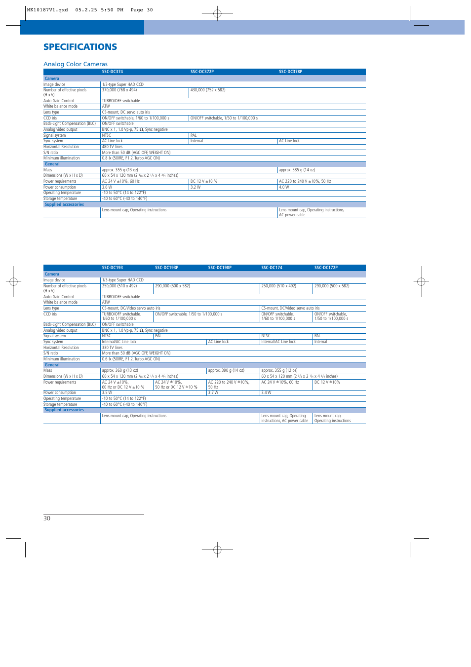 Specifications | Sony NTSC/PAL User Manual | Page 31 / 44