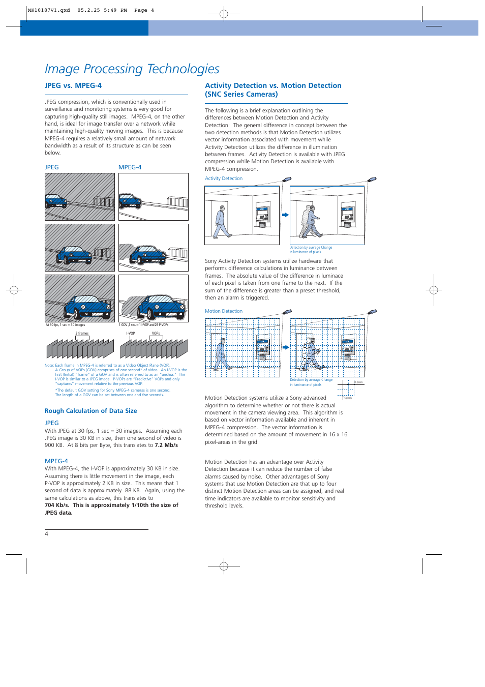 Image processing technologies, Jpeg vs. mpeg-4 | Sony NTSC/PAL User Manual | Page 5 / 44