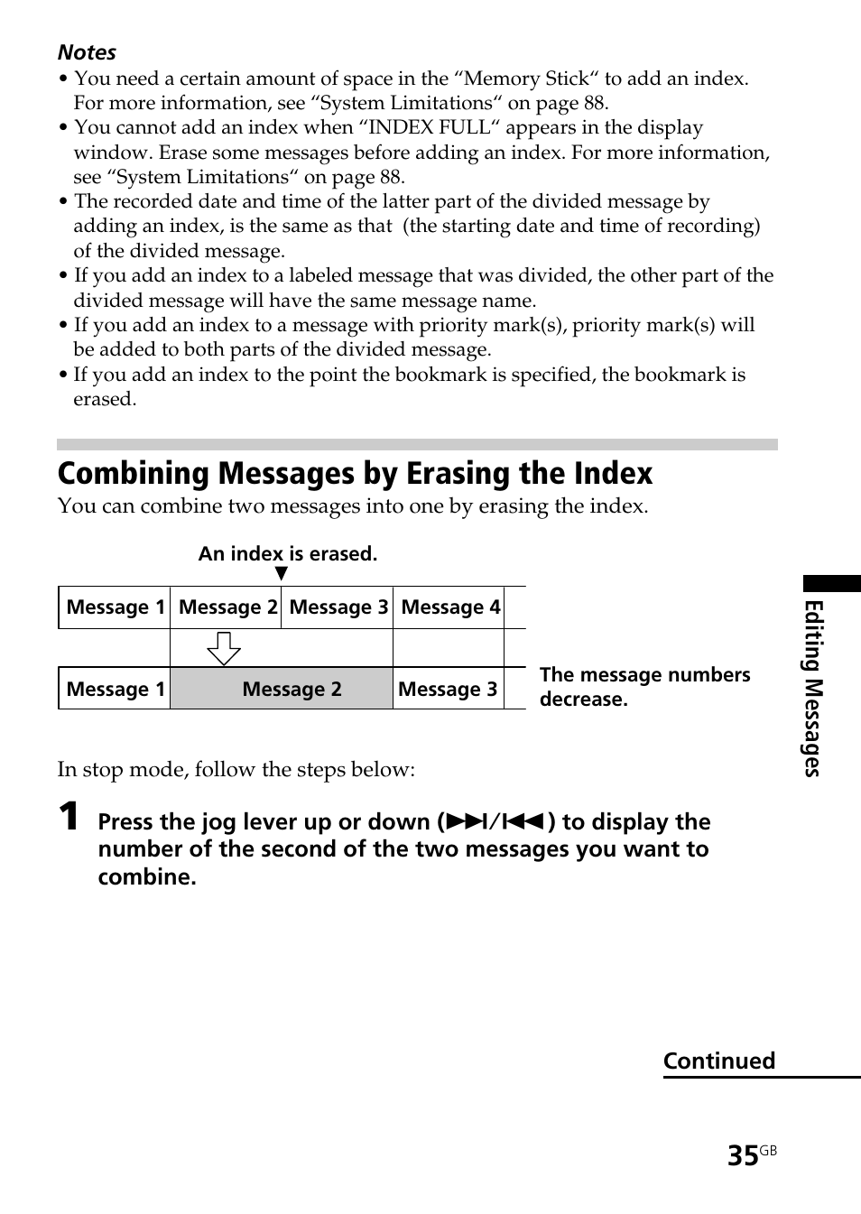 Combining messages by erasing the index | Sony ICD-BP User Manual | Page 35 / 96