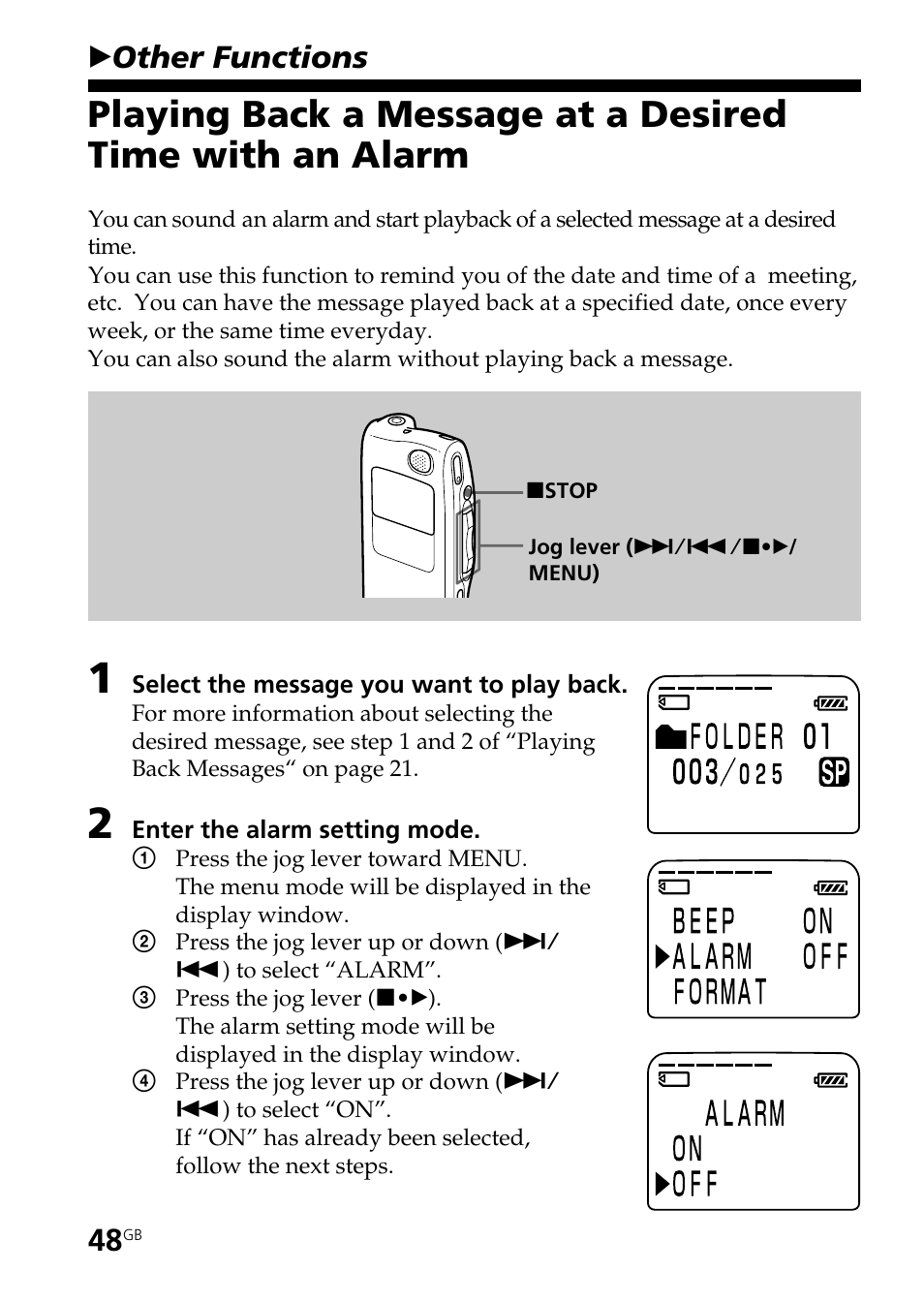 Other functions, Bother functions | Sony ICD-BP User Manual | Page 48 / 96