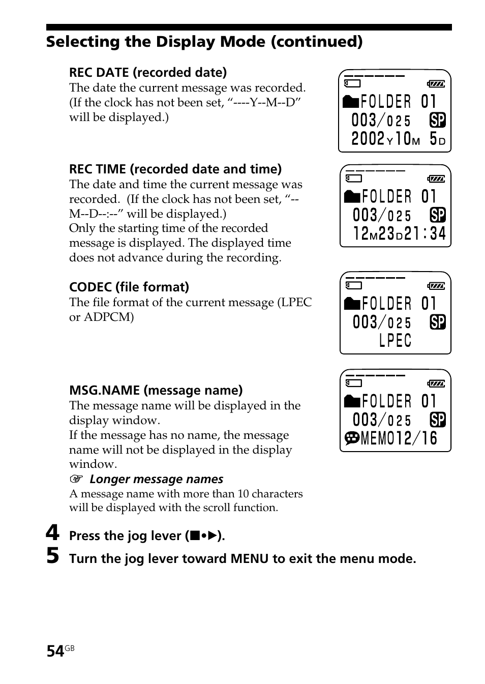 Sony ICD-BP User Manual | Page 54 / 96