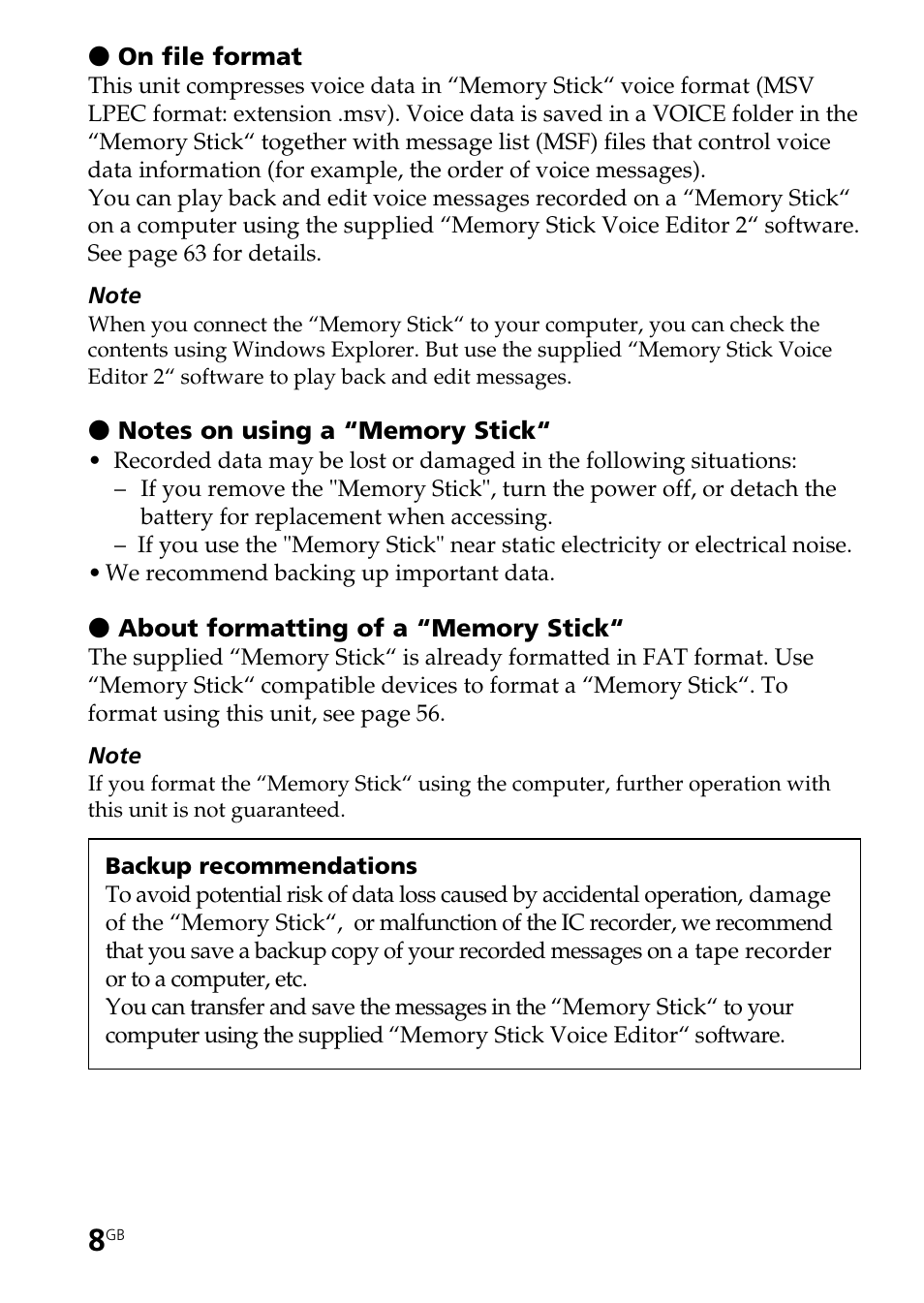 Sony ICD-BP User Manual | Page 8 / 96