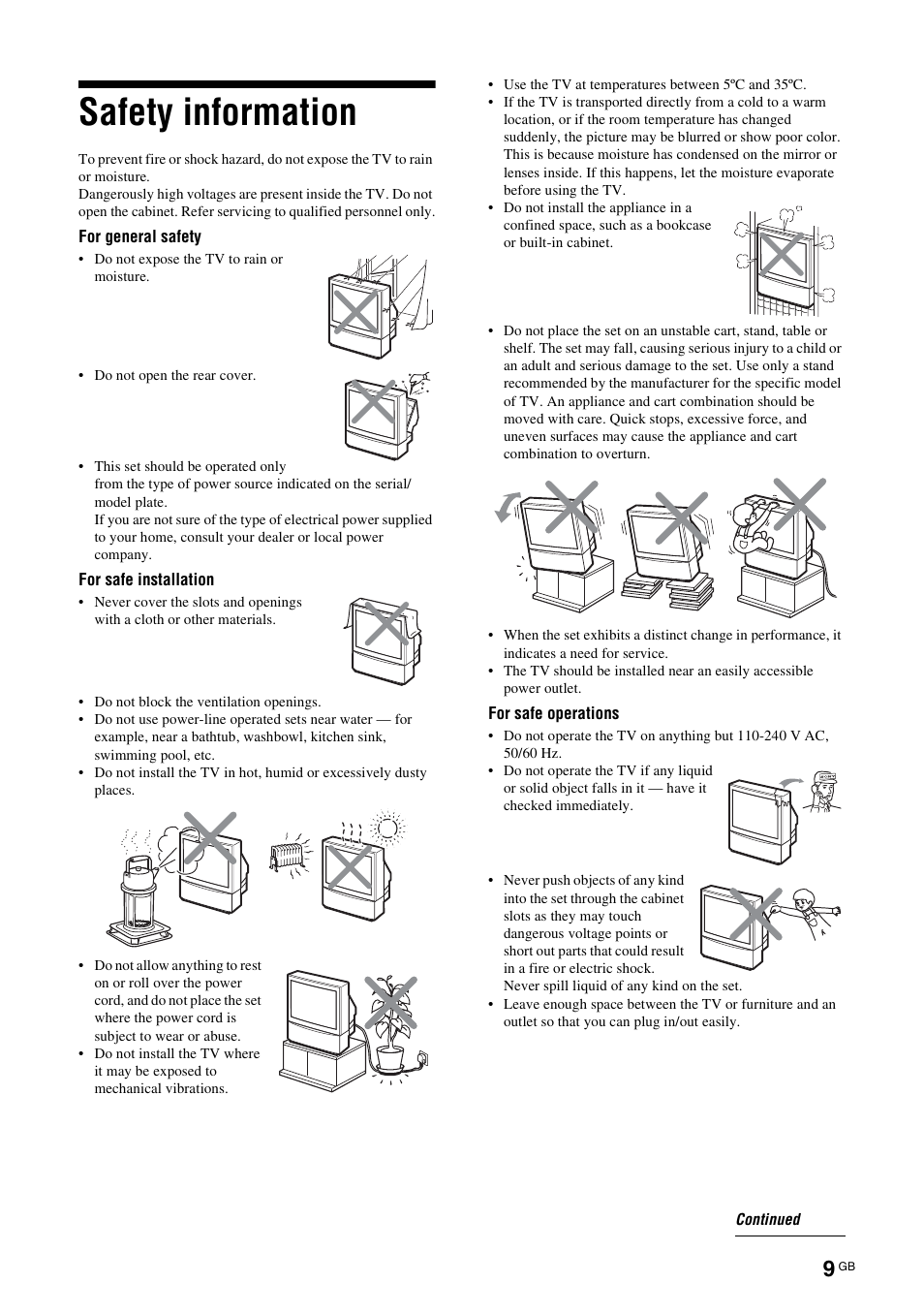 Safety information | Sony BRAVIA KS-60R200A User Manual | Page 9 / 48