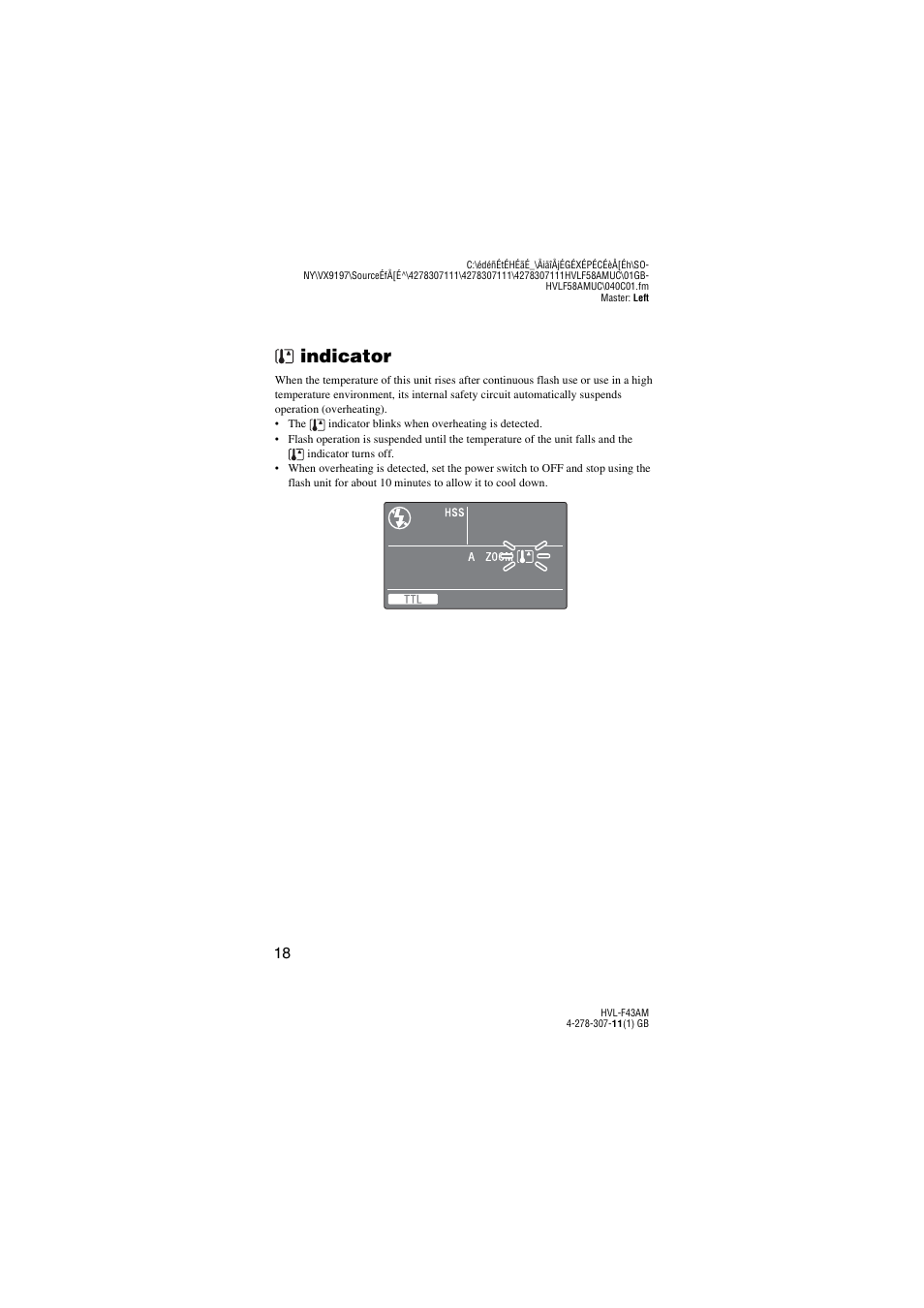 Indicator | Sony HVL-F43AM User Manual | Page 18 / 76