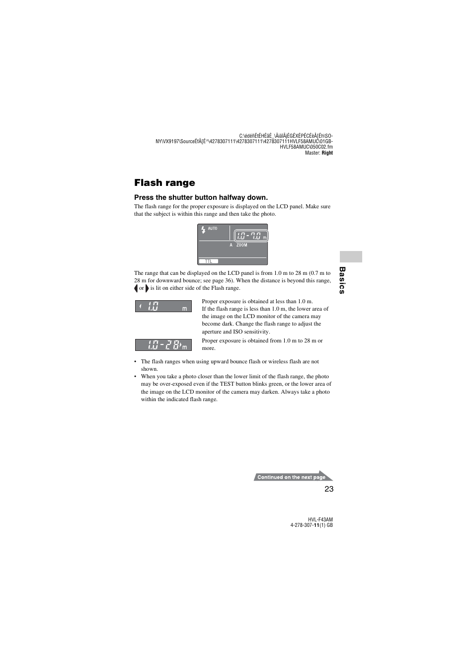Flash range | Sony HVL-F43AM User Manual | Page 23 / 76