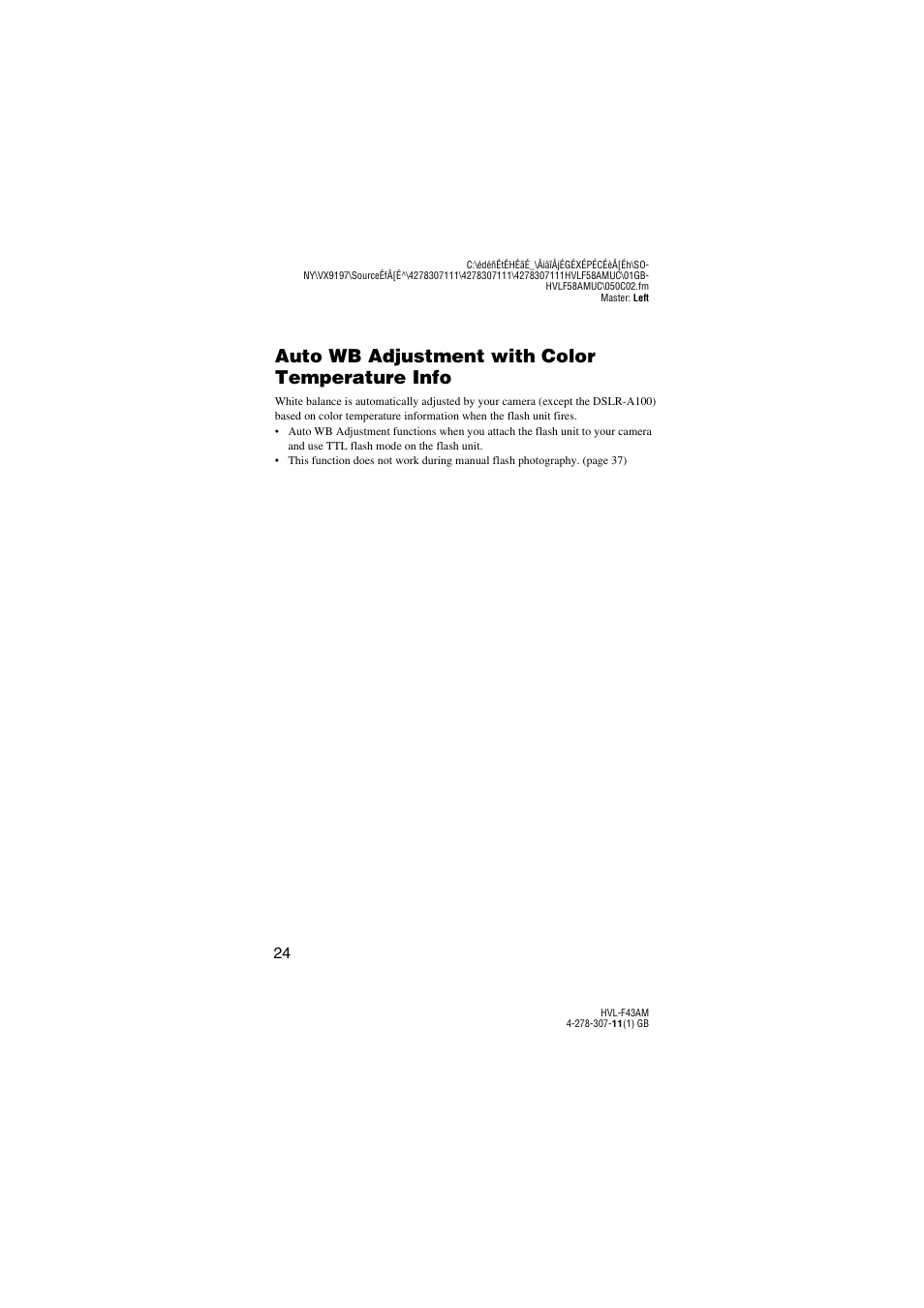 Auto wb adjustment with color temperature info | Sony HVL-F43AM User Manual | Page 24 / 76