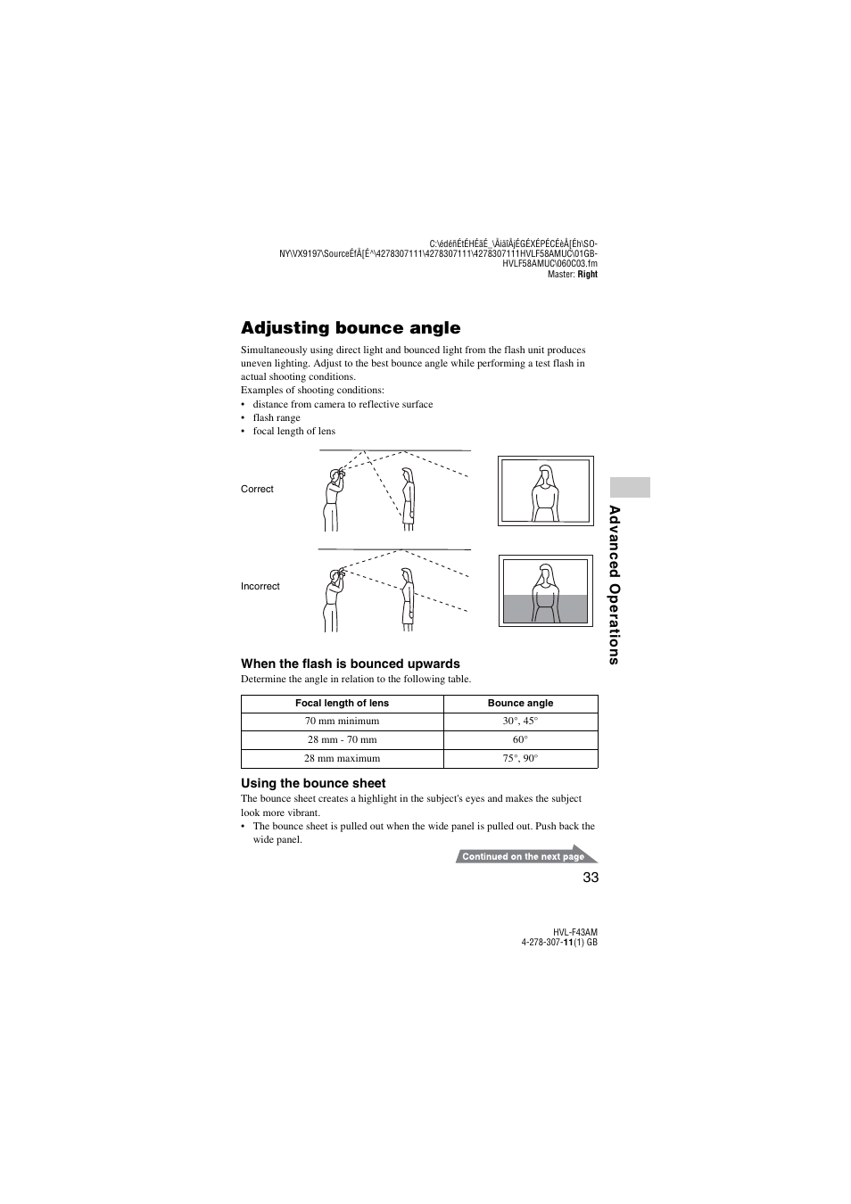 Adjusting bounce angle | Sony HVL-F43AM User Manual | Page 33 / 76