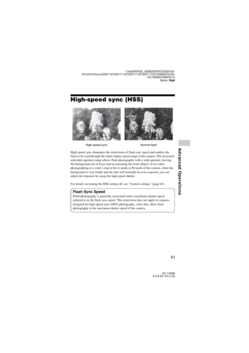 High-speed sync (hss) | Sony HVL-F43AM User Manual | Page 41 / 76