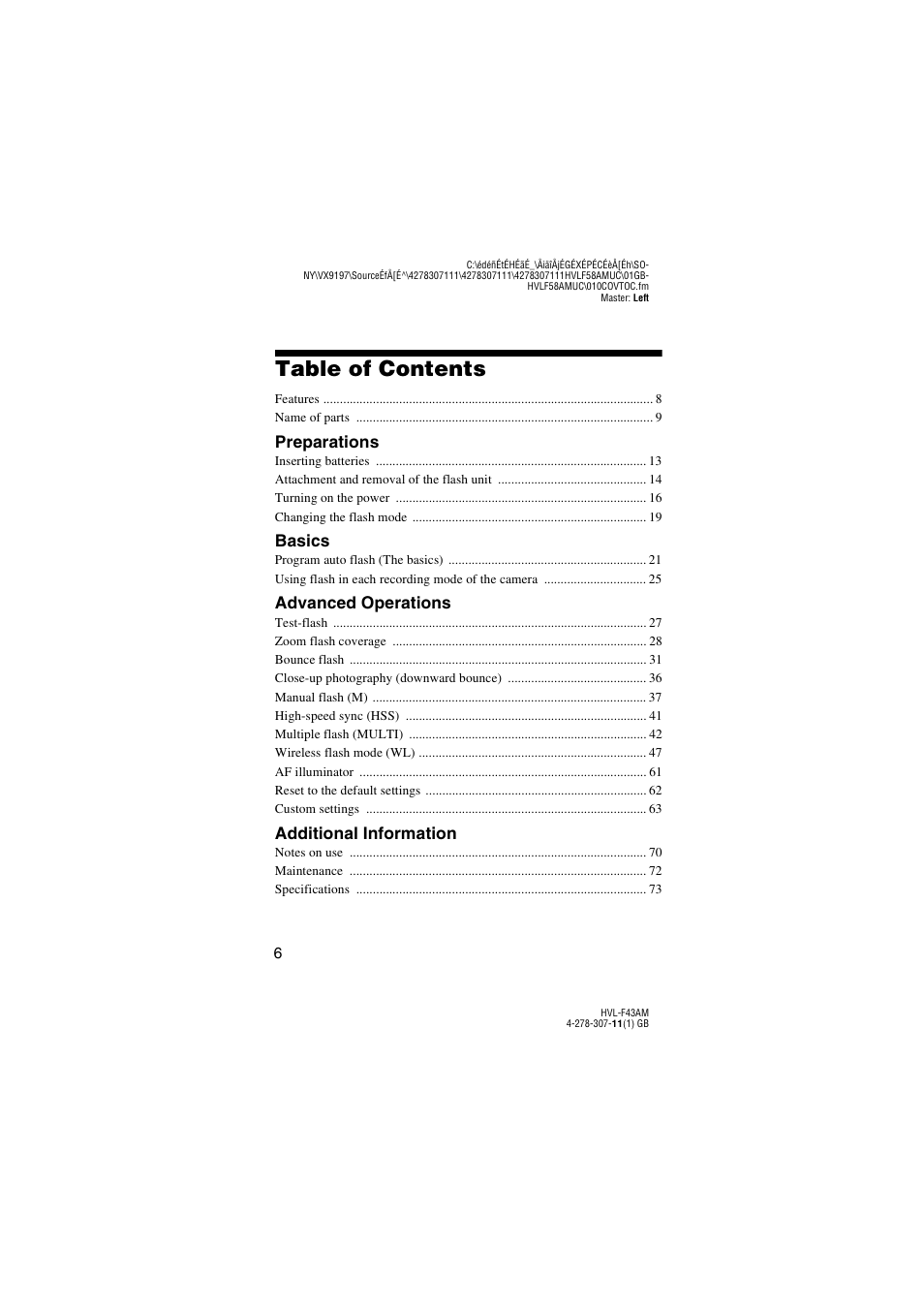 Sony HVL-F43AM User Manual | Page 6 / 76
