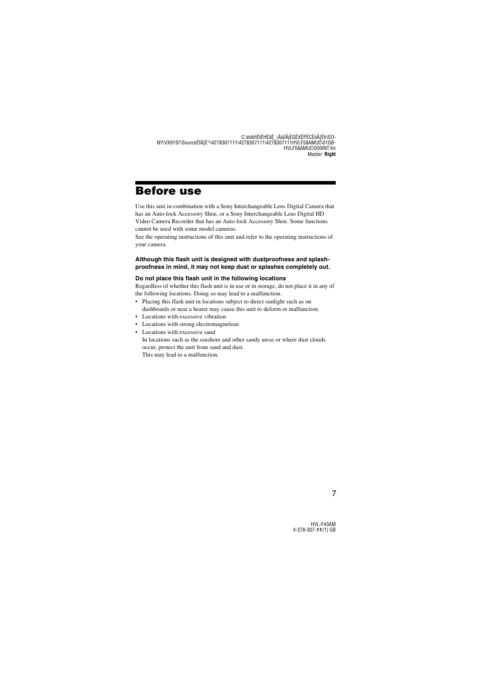 Before use | Sony HVL-F43AM User Manual | Page 7 / 76
