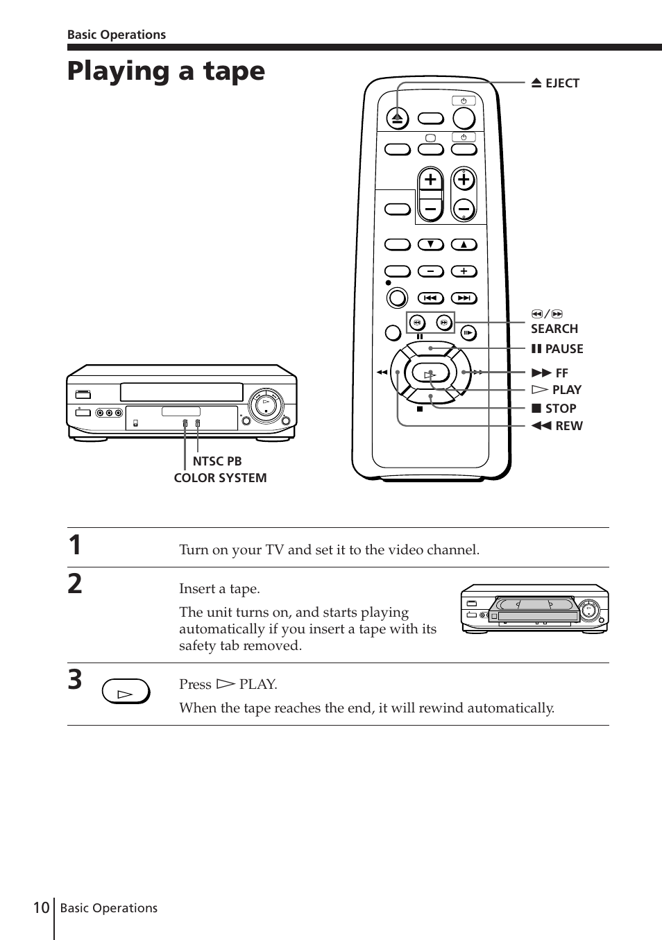 Playing a tape | Sony SLV-XF247PS User Manual | Page 10 / 28