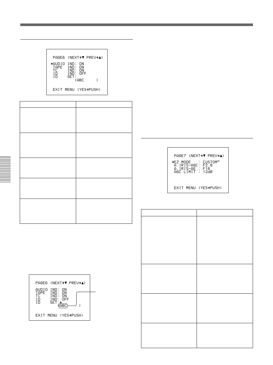 Viewfinder advanced menu, Advanced menu page 6, Advanced menu page 7 | Sony 500WSPL User Manual | Page 90 / 144