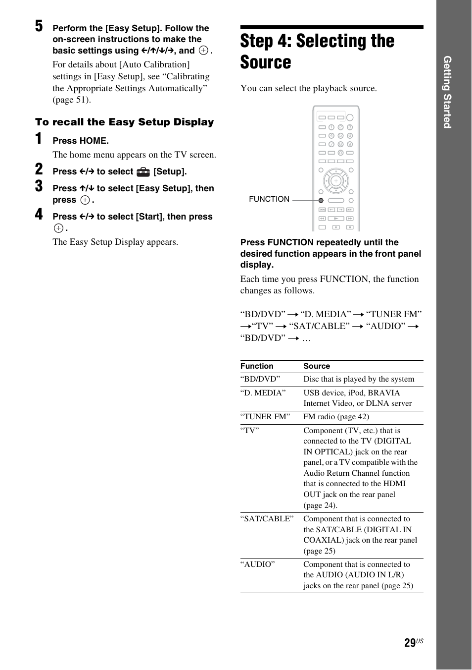 Step 4: selecting the source, Ages 29, 42) | Sony BDV-T57 User Manual | Page 29 / 84