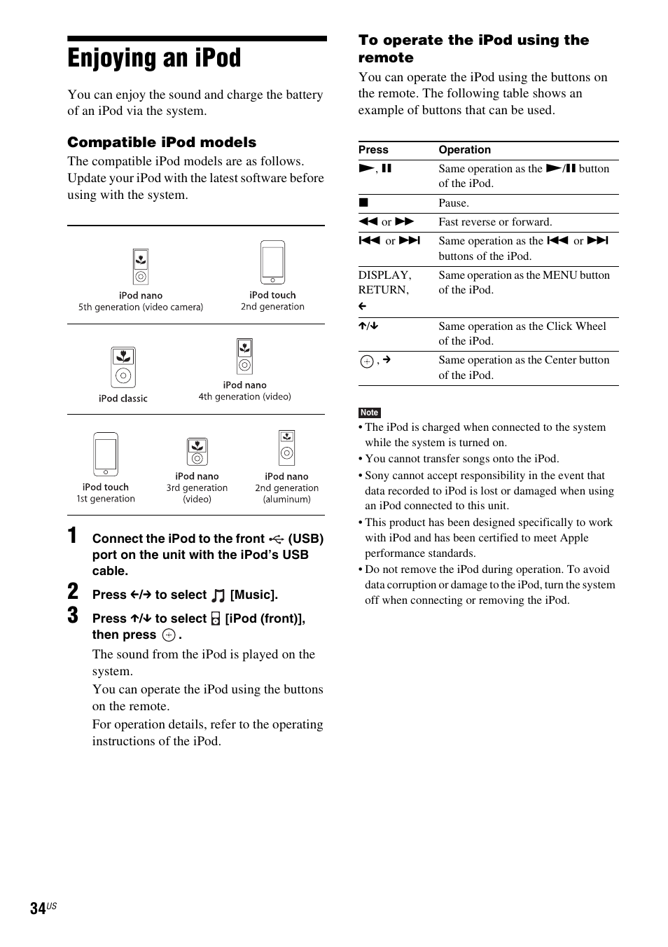Enjoying an ipod | Sony BDV-T57 User Manual | Page 34 / 84