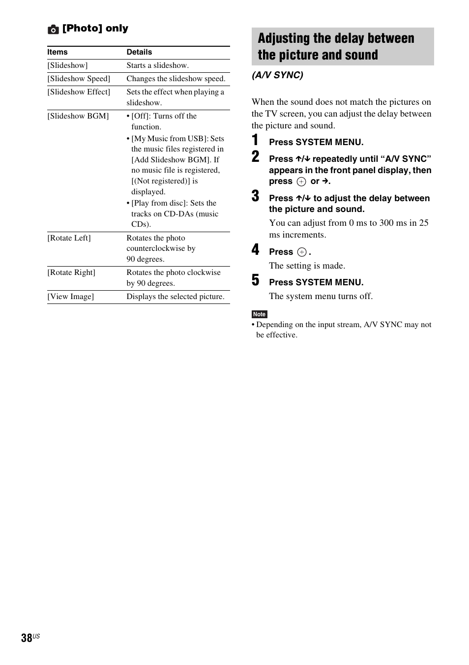 Adjusting the delay between the picture and sound | Sony BDV-T57 User Manual | Page 38 / 84