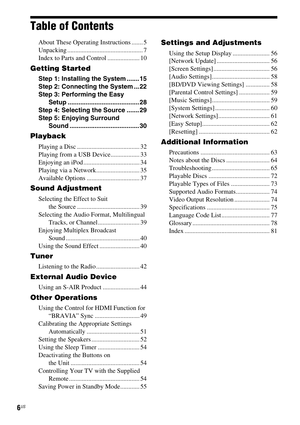 Sony BDV-T57 User Manual | Page 6 / 84