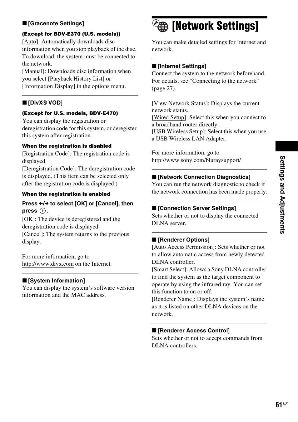 Network settings | Sony BDV-T57 User Manual | Page 61 / 84