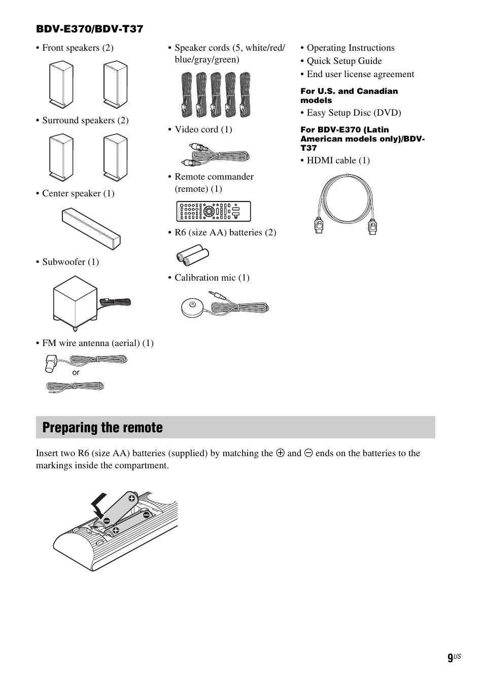 Preparing the remote | Sony BDV-T57 User Manual | Page 9 / 84