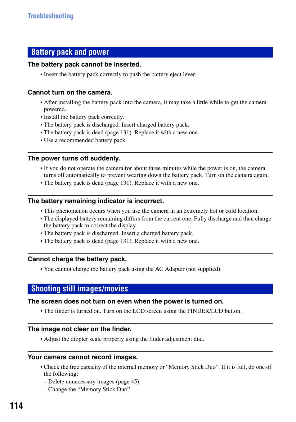 Battery pack and power, Shooting still images/movies | Sony Cyber-shot DSC-H9 User Manual | Page 114 / 137