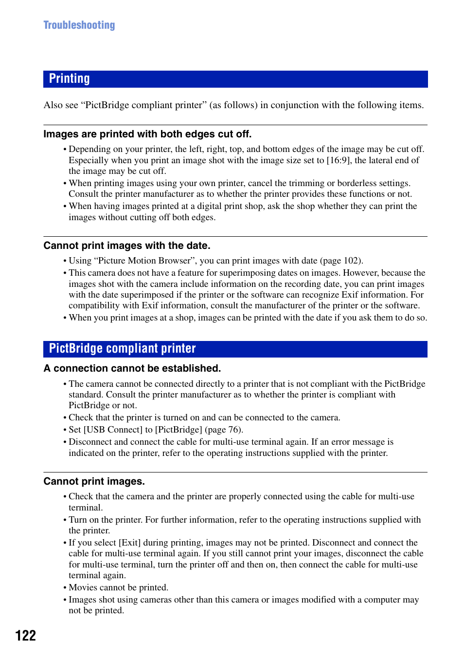 Printing, Pictbridge compliant printer, Printing pictbridge compliant printer | Sony Cyber-shot DSC-H9 User Manual | Page 122 / 137