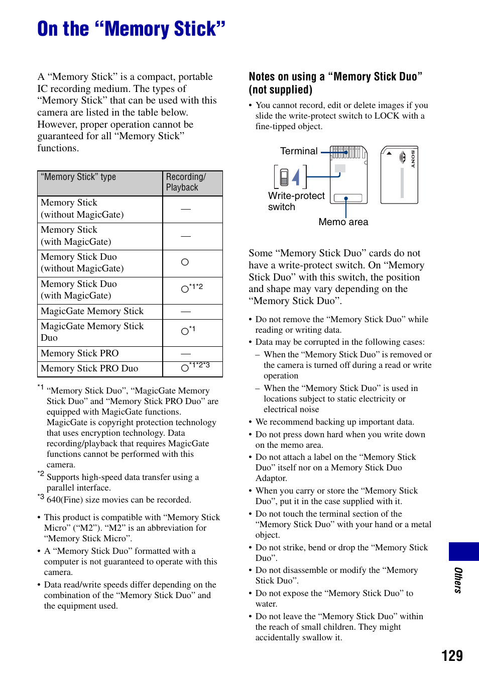 On the “memory stick | Sony Cyber-shot DSC-H9 User Manual | Page 129 / 137