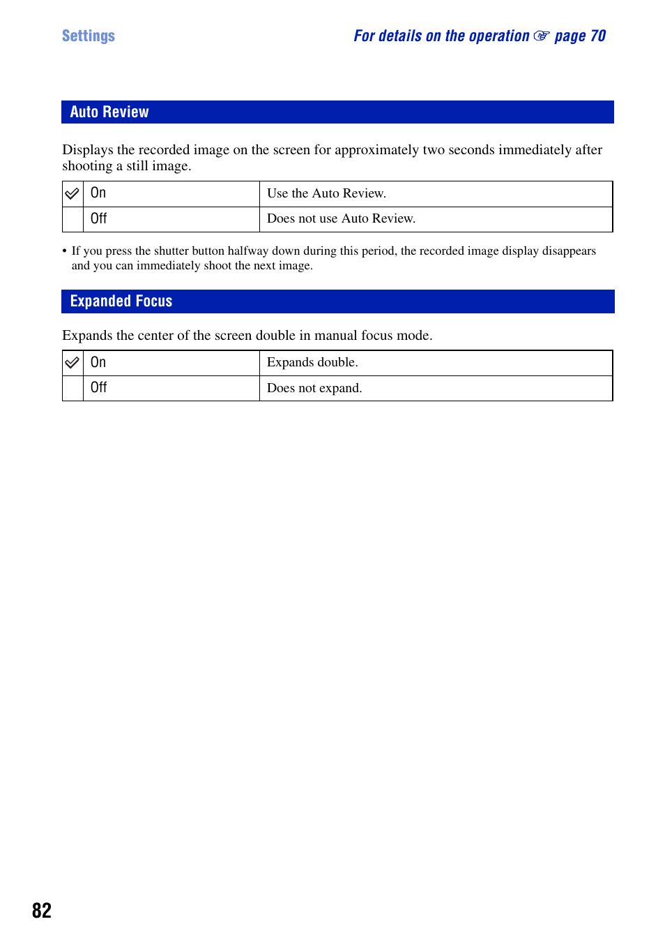 Auto review, Expanded focus, Auto review expanded focus | Sony Cyber-shot DSC-H9 User Manual | Page 82 / 137