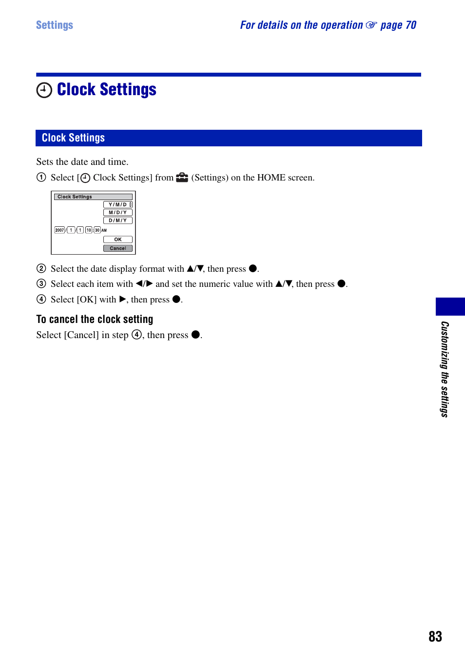 Clock settings | Sony Cyber-shot DSC-H9 User Manual | Page 83 / 137