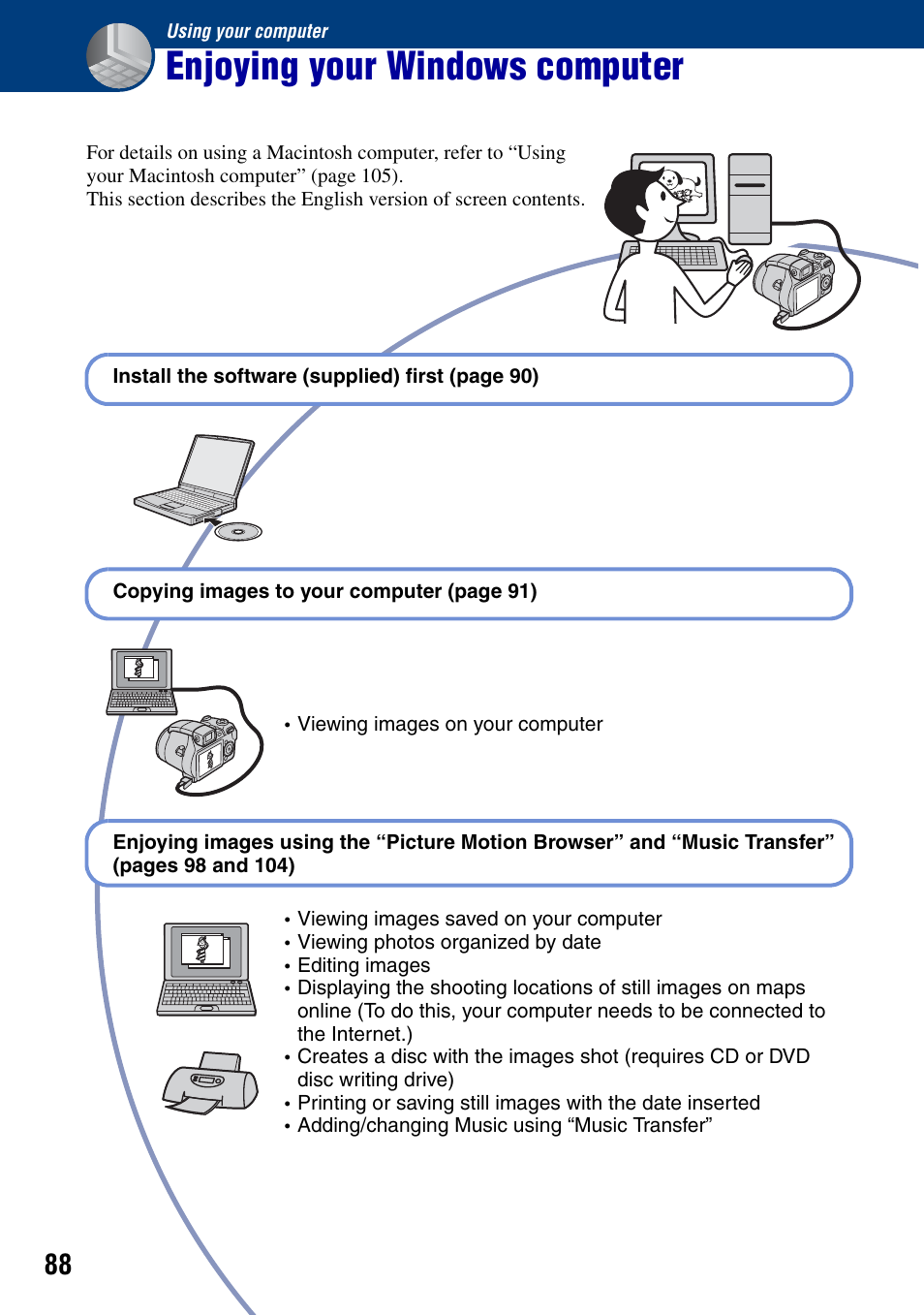 Using your computer, Enjoying your windows computer | Sony Cyber-shot DSC-H9 User Manual | Page 88 / 137