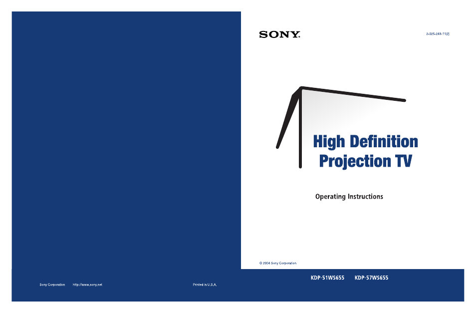 Sony KDP 51WS655 User Manual | 113 pages