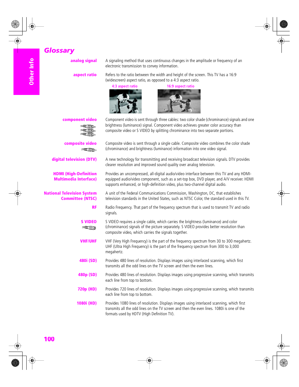Glossary | Sony KDP 51WS655 User Manual | Page 103 / 113