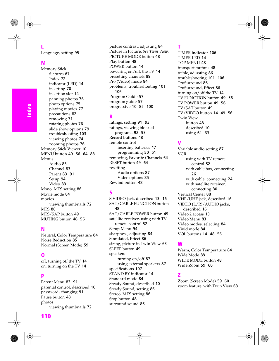 Sony KDP 51WS655 User Manual | Page 113 / 113