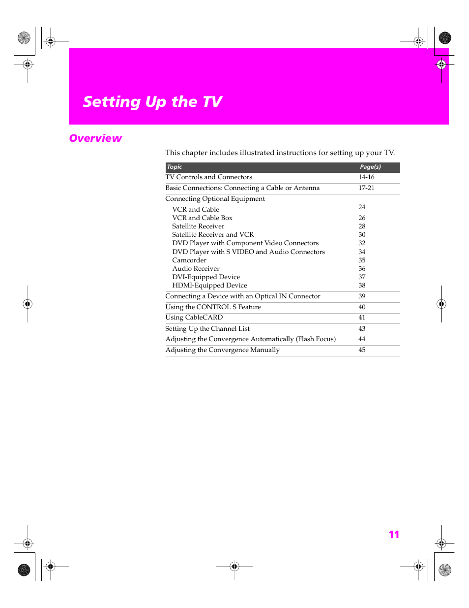 Setting up the tv, Overview | Sony KDP 51WS655 User Manual | Page 12 / 113
