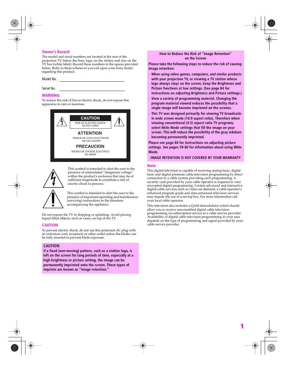 Sony KDP 51WS655 User Manual | Page 2 / 113
