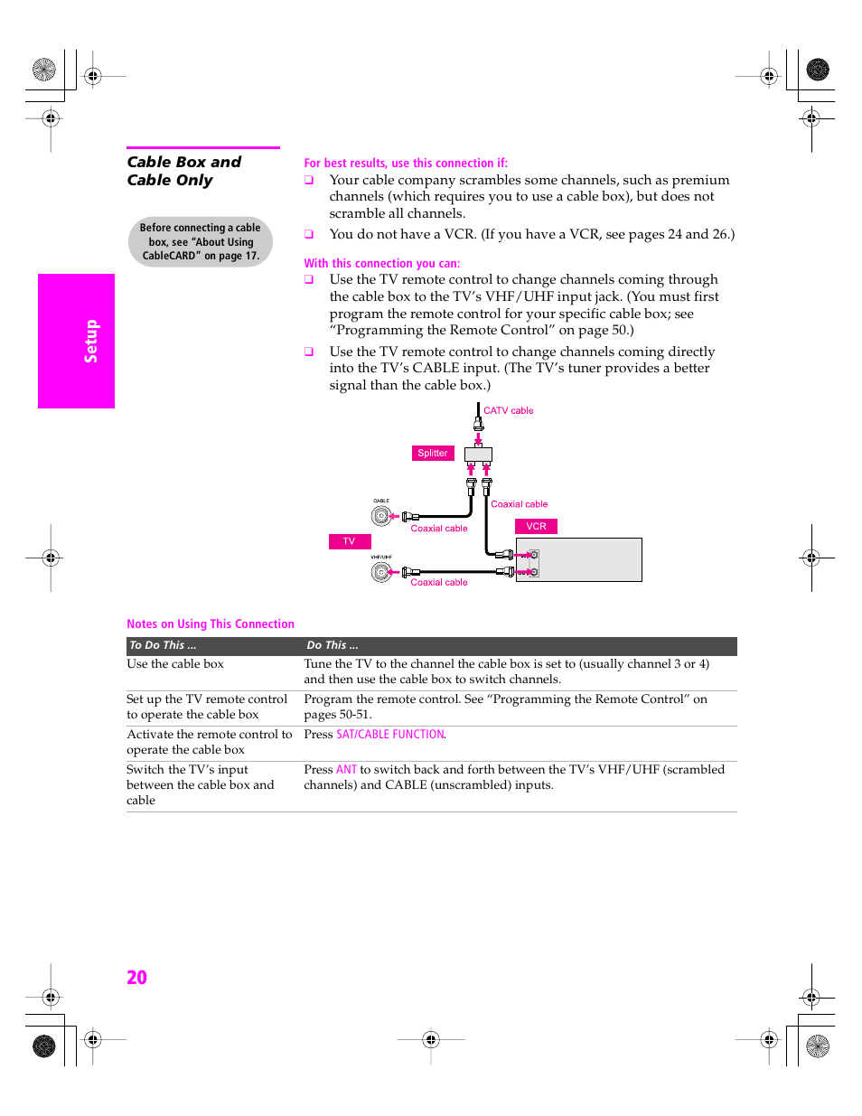 Cable box and cable only | Sony KDP 51WS655 User Manual | Page 21 / 113