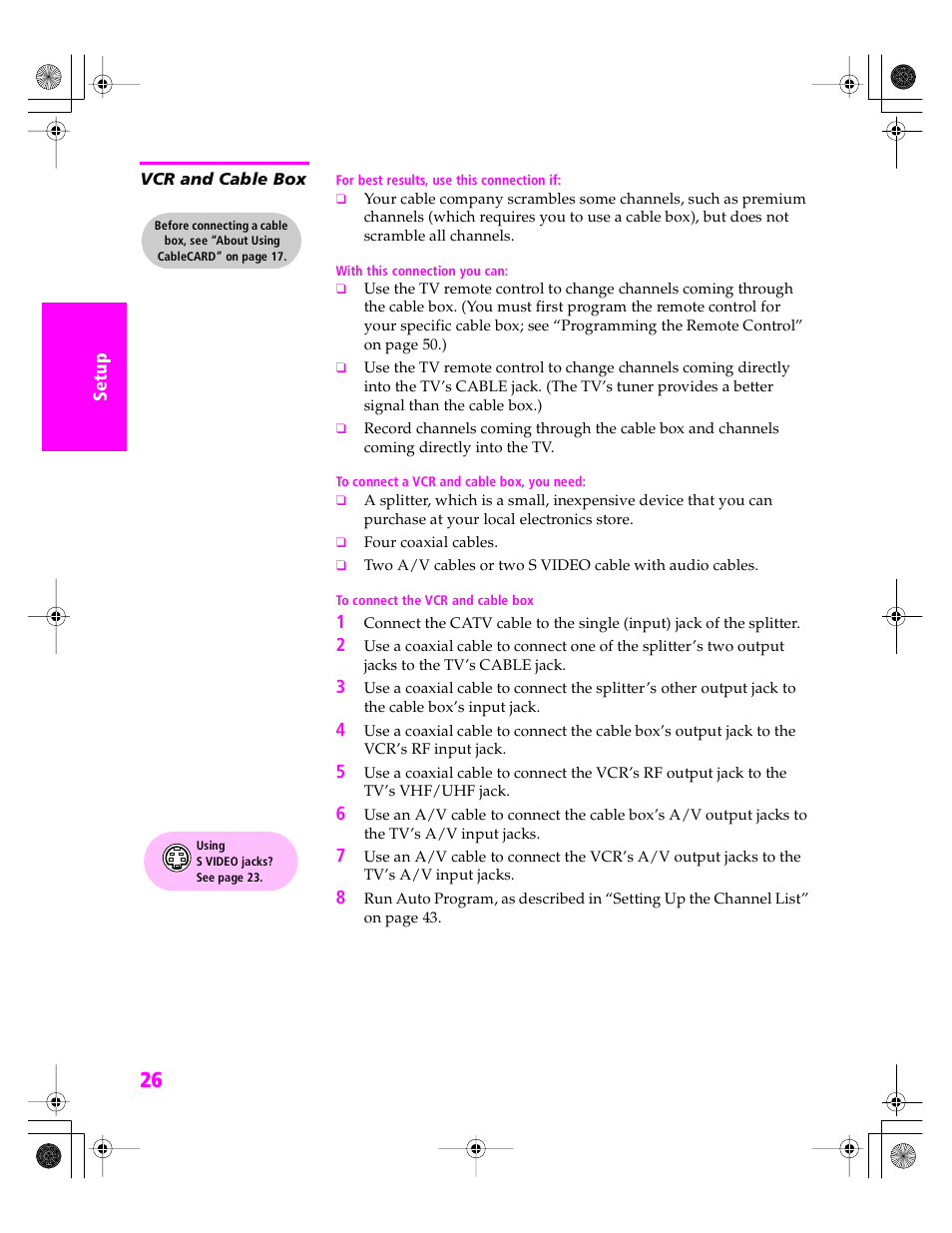 Vcr and cable box | Sony KDP 51WS655 User Manual | Page 27 / 113