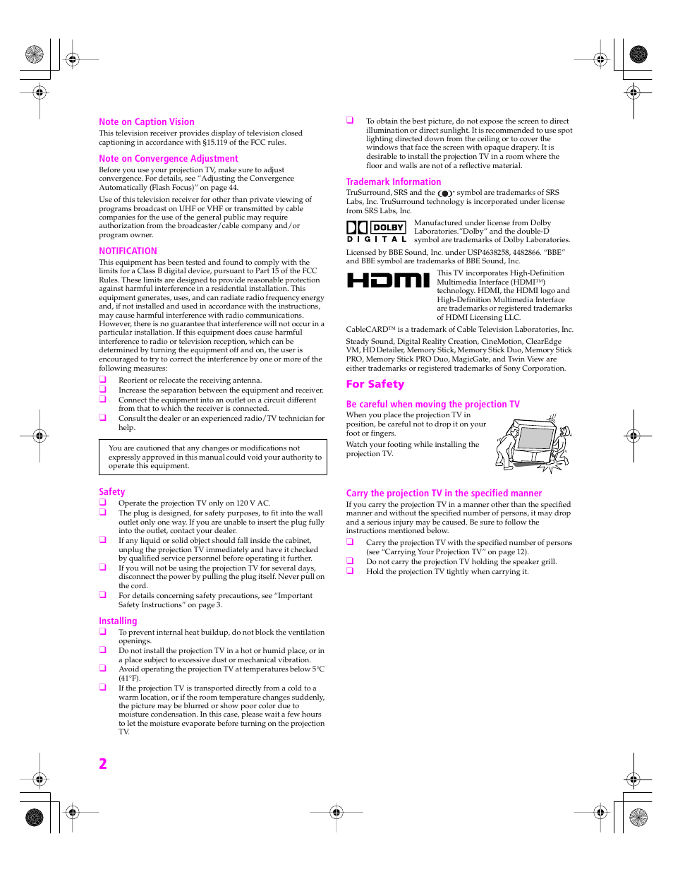 Sony KDP 51WS655 User Manual | Page 3 / 113