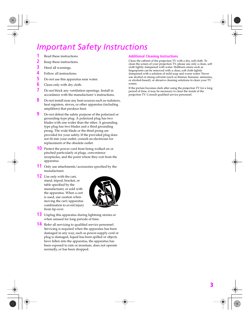 Important safety instructions | Sony KDP 51WS655 User Manual | Page 4 / 113