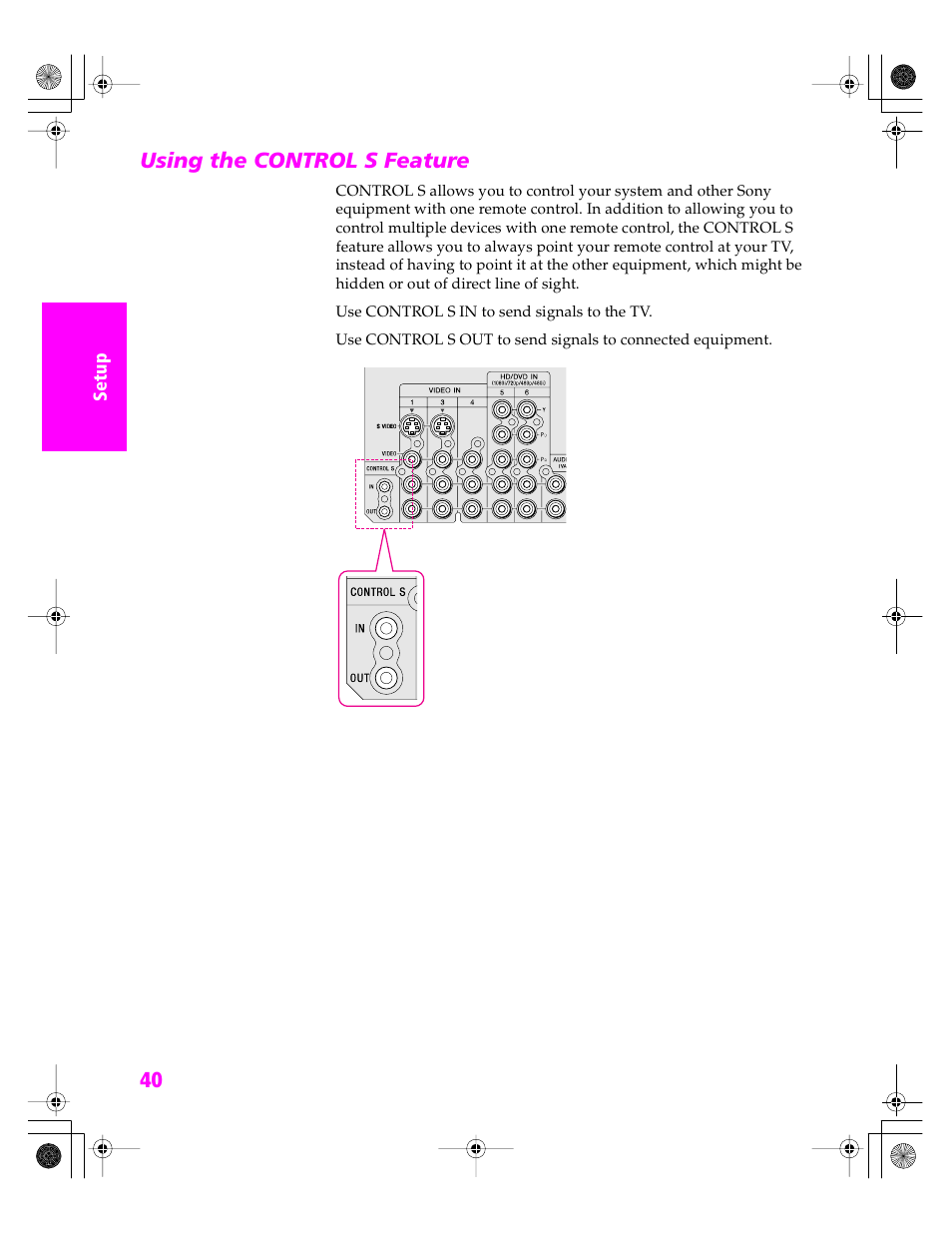 Using the control s feature | Sony KDP 51WS655 User Manual | Page 41 / 113
