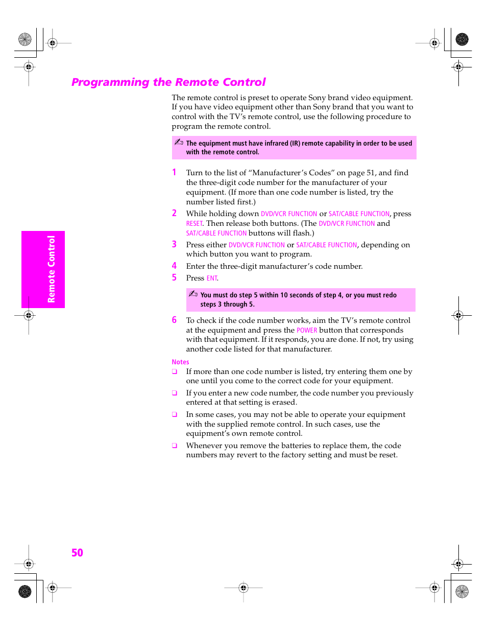 Programming the remote control | Sony KDP 51WS655 User Manual | Page 51 / 113