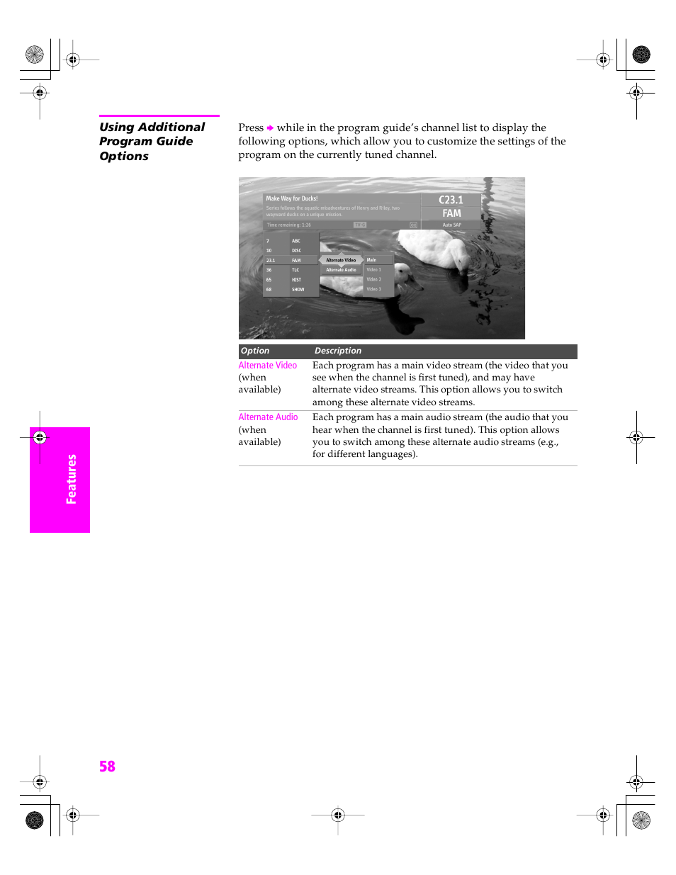 Using additional program guide options | Sony KDP 51WS655 User Manual | Page 59 / 113