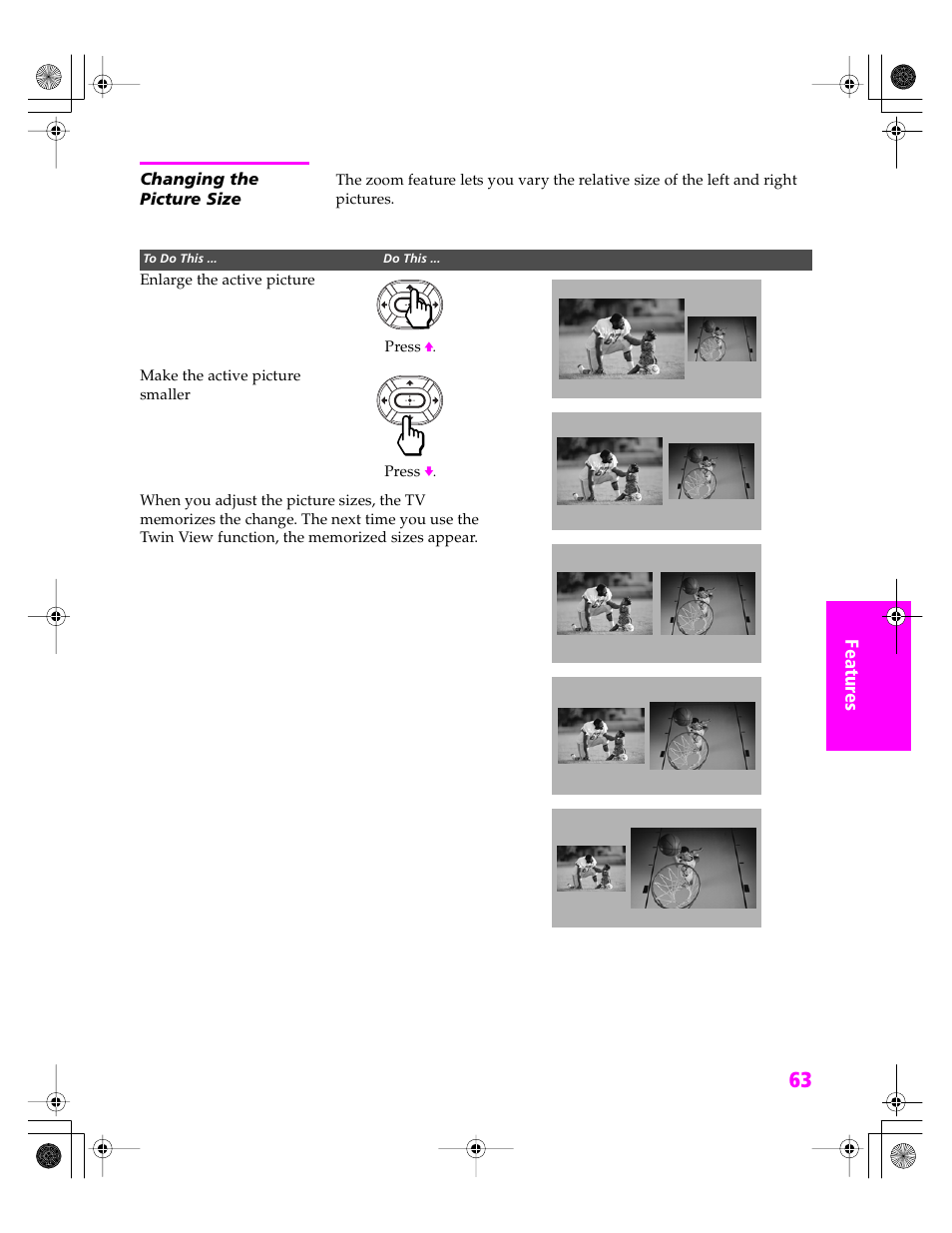 Changing the picture size | Sony KDP 51WS655 User Manual | Page 64 / 113