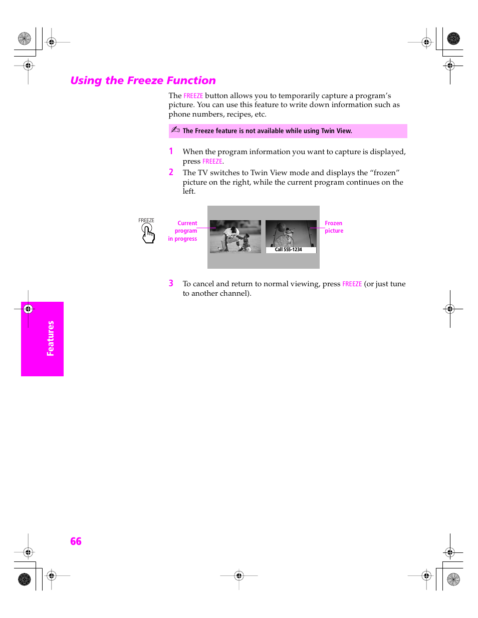 Using the freeze function | Sony KDP 51WS655 User Manual | Page 67 / 113