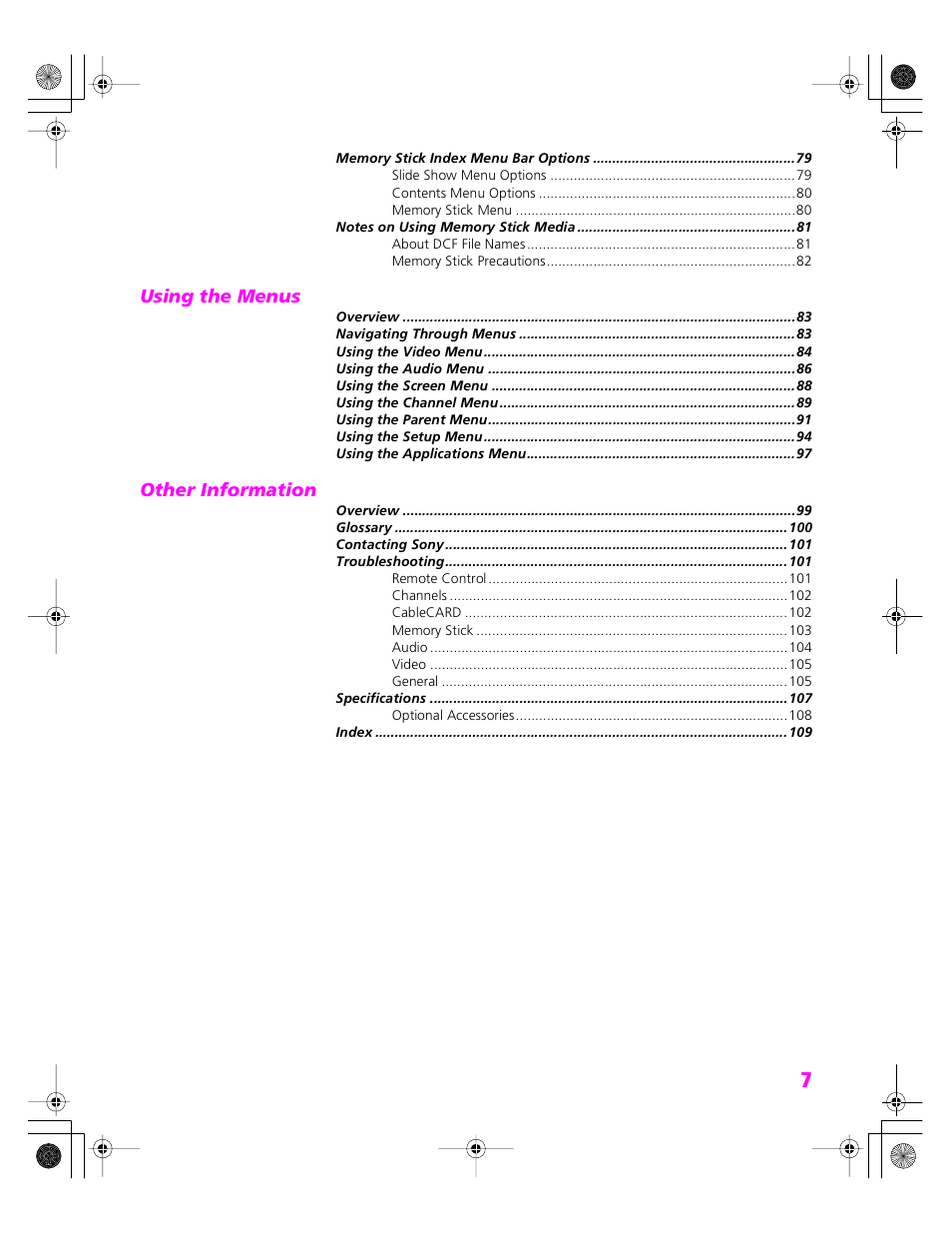 Sony KDP 51WS655 User Manual | Page 8 / 113