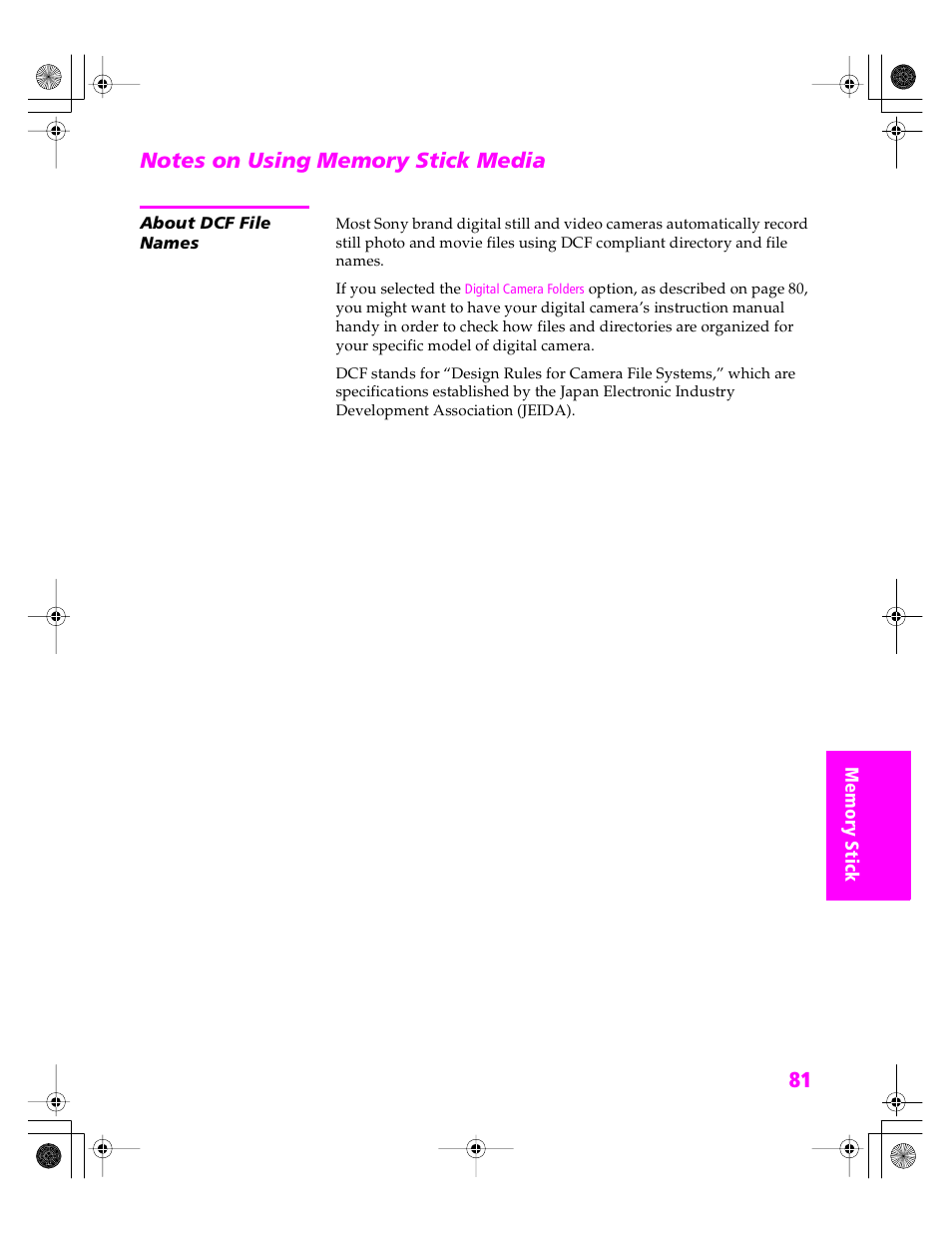 Notes on using memory stick media, About dcf file names | Sony KDP 51WS655 User Manual | Page 82 / 113