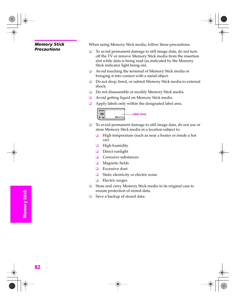 Memory stick precautions | Sony KDP 51WS655 User Manual | Page 83 / 113