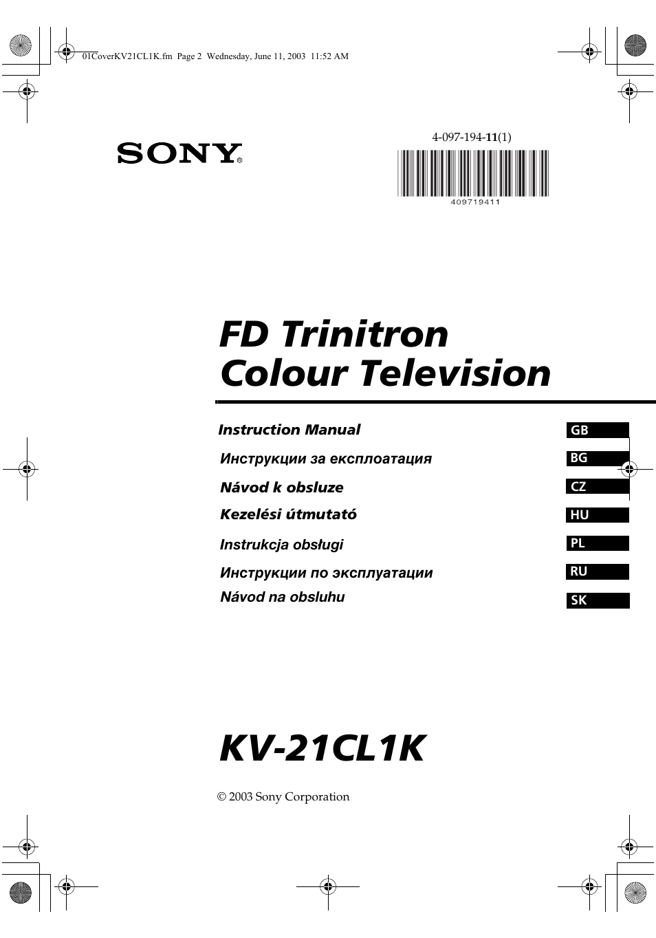 Sony KV-21CL1K User Manual | 128 pages