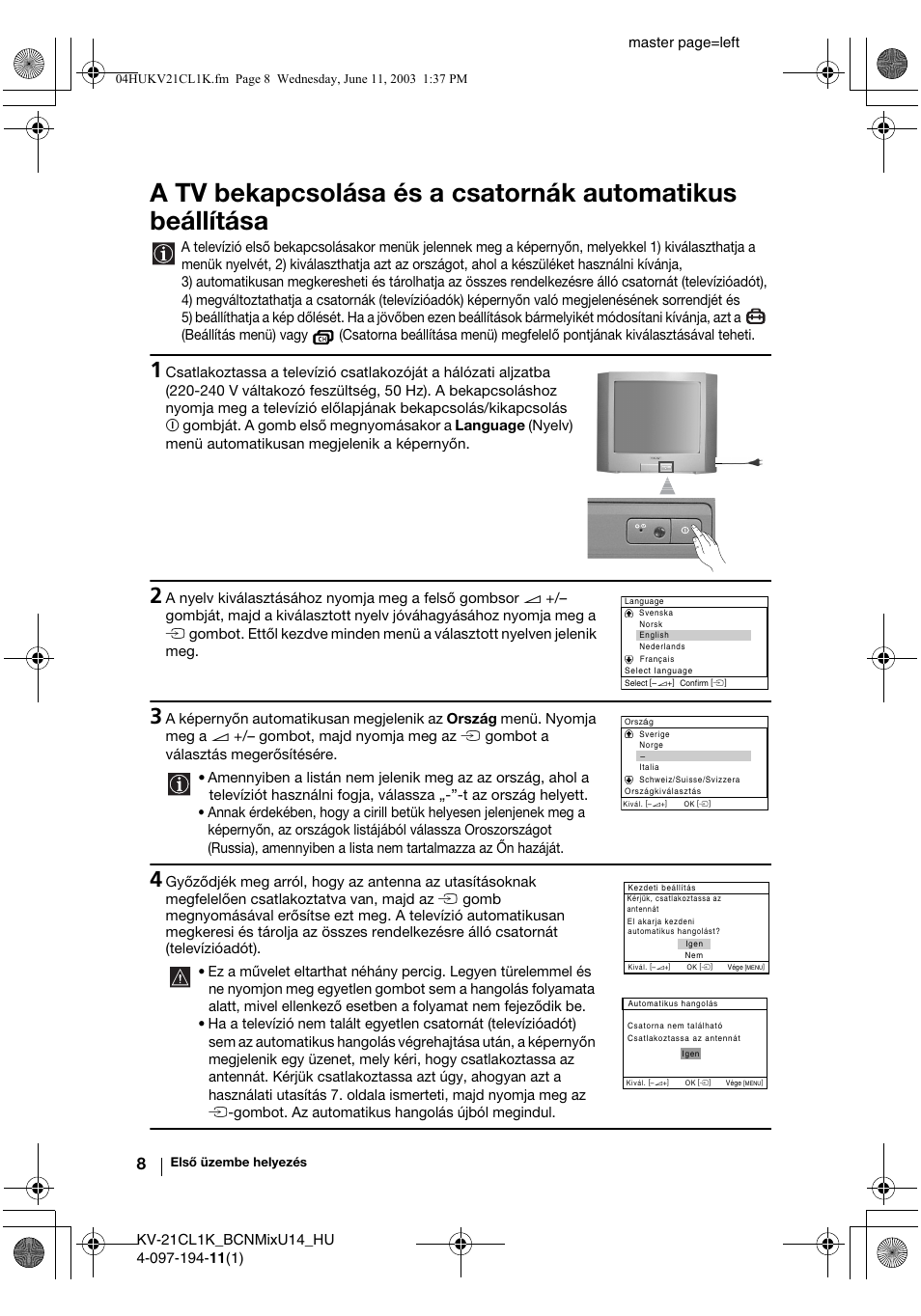 Master page=left | Sony KV-21CL1K User Manual | Page 62 / 128