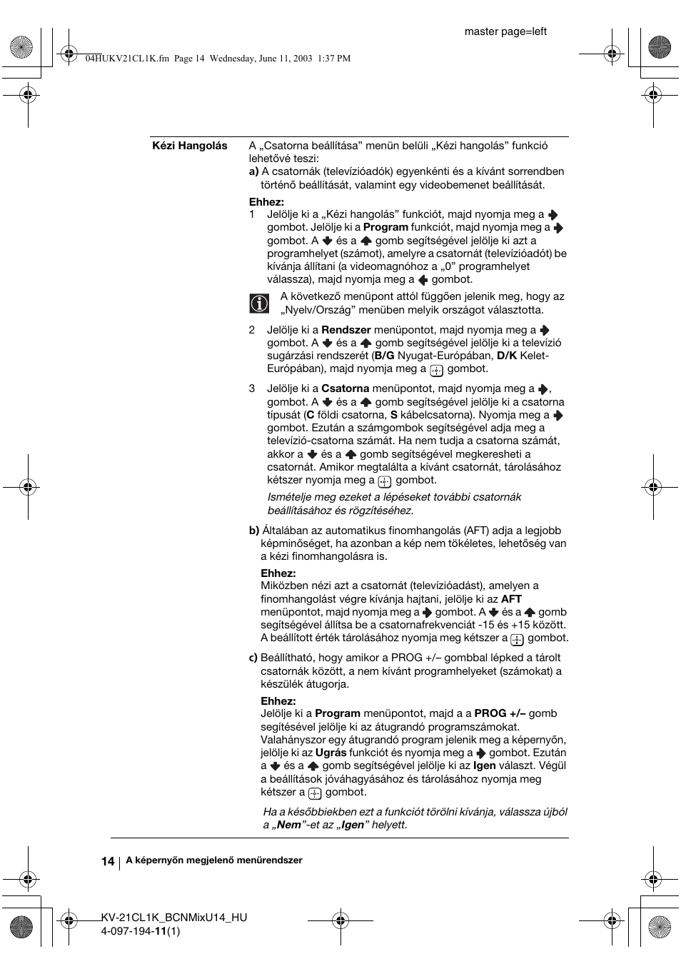 Sony KV-21CL1K User Manual | Page 68 / 128
