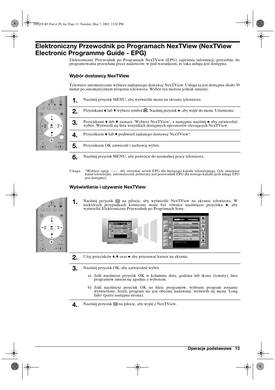 Wybór dostawcy nextview, Wyświetlanie i używanie nextview | Sony WEGA KV-29FQ76 K User Manual | Page 111 / 148